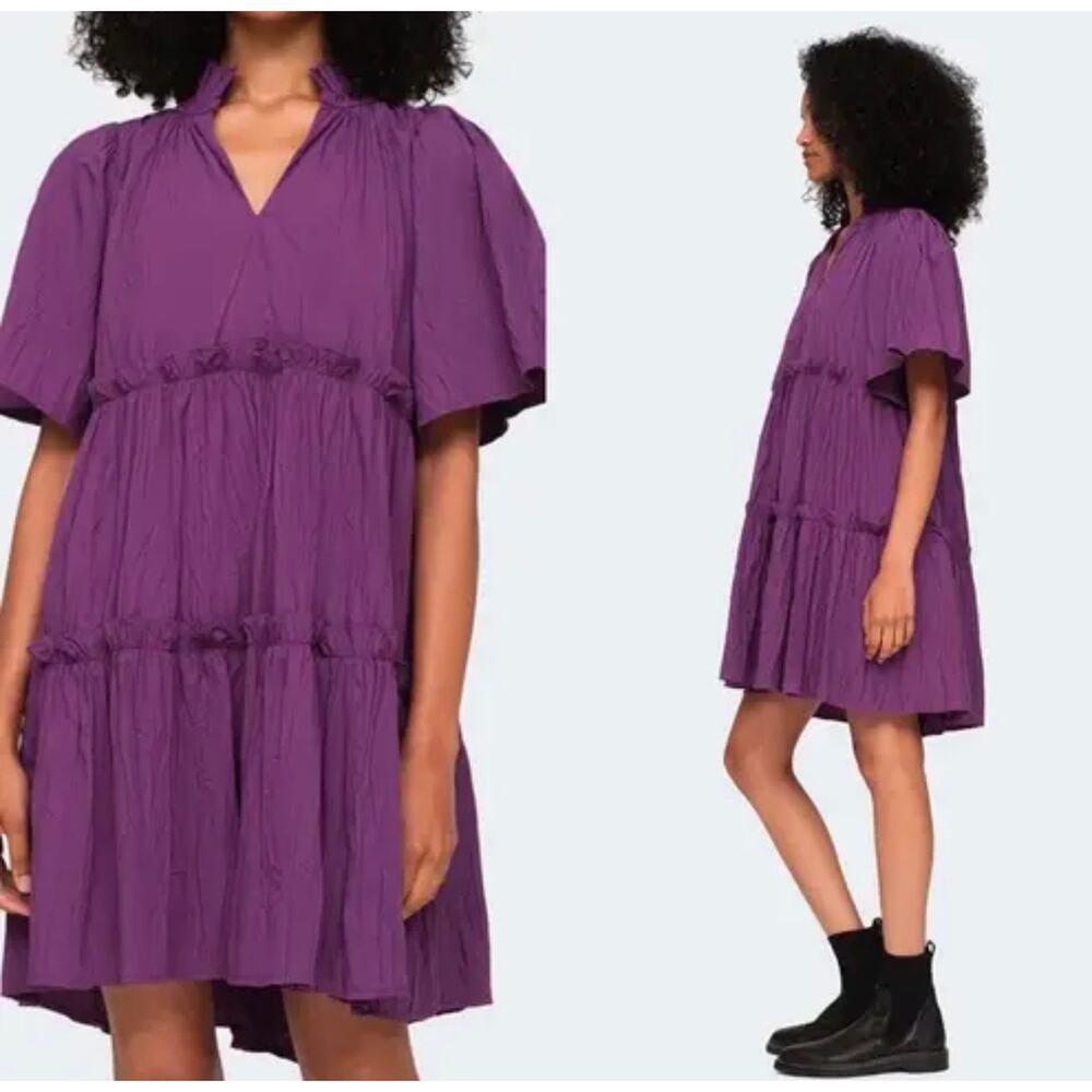 Sea New York Tivoli Dress Womens 10 Purple Mini Tiered Babydoll Relaxed Fit
